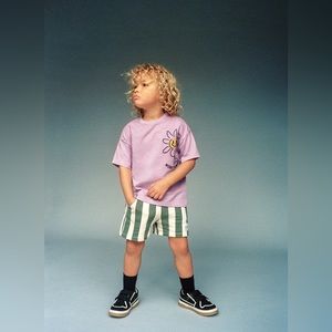 Zara Toddler Green and Cream Striped Drawstring Bermuda Shorts Size 18-24 Months